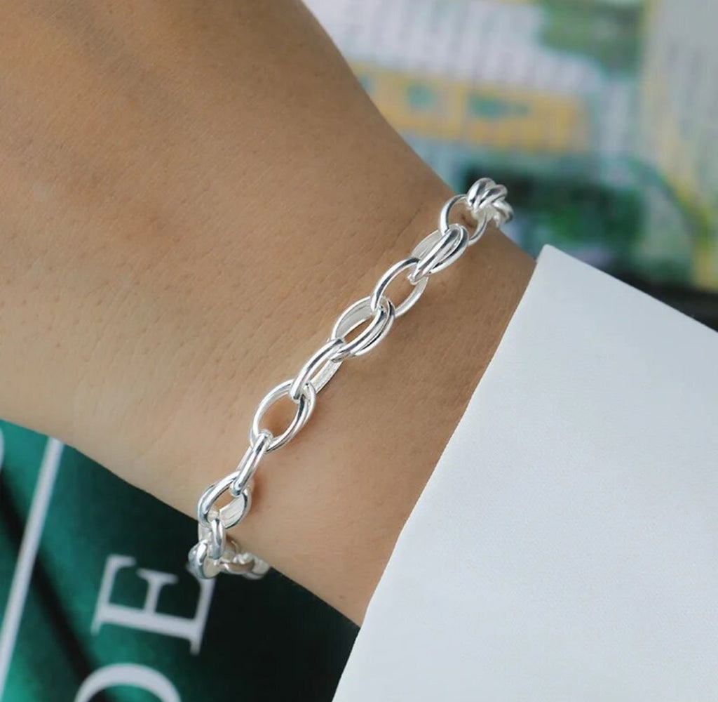 Ladies chunky silver online bracelet