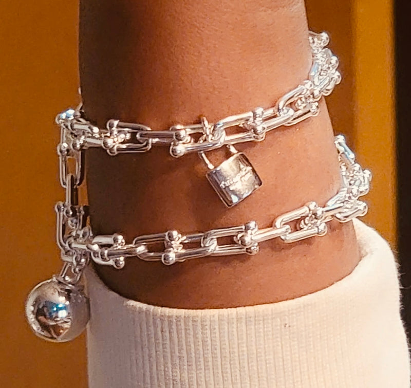 U link Necklace/Double Wrap Ball Bracelet