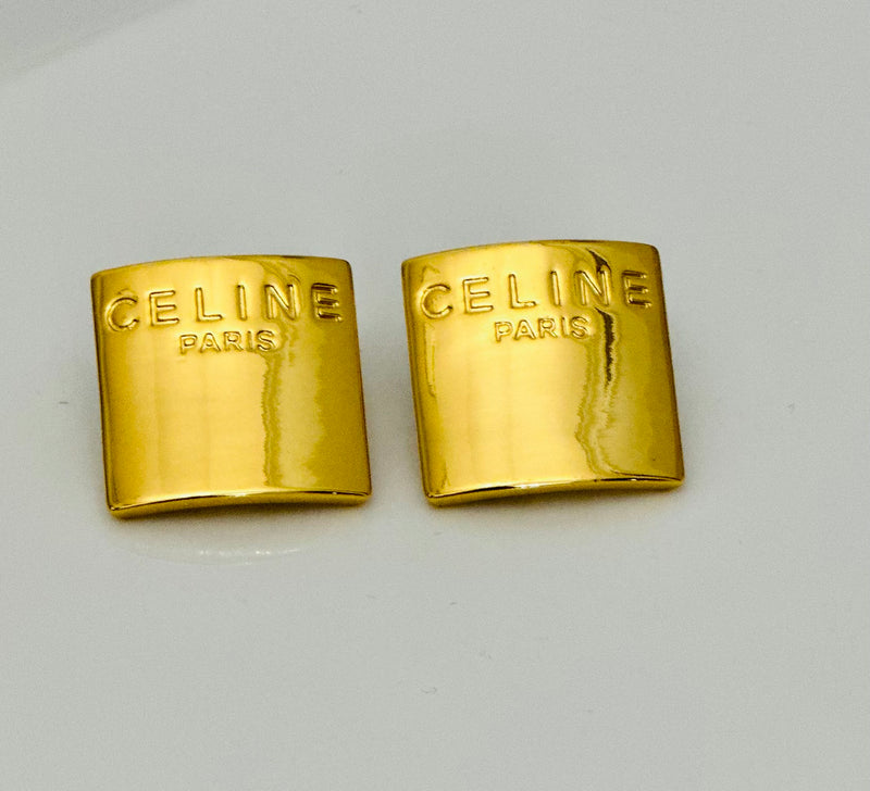 Celine Square Earrings in Gold Blocks- Vintage & Collectibles. "Affordable Gold Celine Paris Square Post Earrings Dupes.  Get the look for Less!"