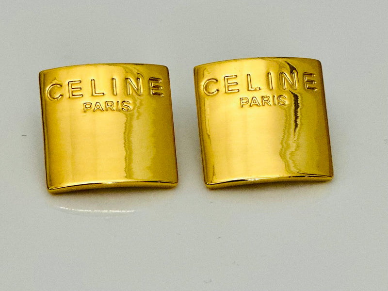 Celine Square Earrings in Gold Blocks- Vintage & Collectibles. "Affordable Gold Celine Paris Square Post Earrings Dupes.  Get the look for Less!"