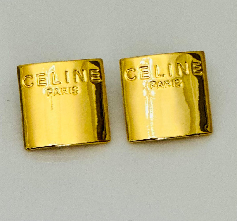 Celine Square Earrings in Gold Blocks- Vintage & Collectibles. "Affordable Gold Celine Paris Square Post Earrings Dupes.  Get the look for Less!"