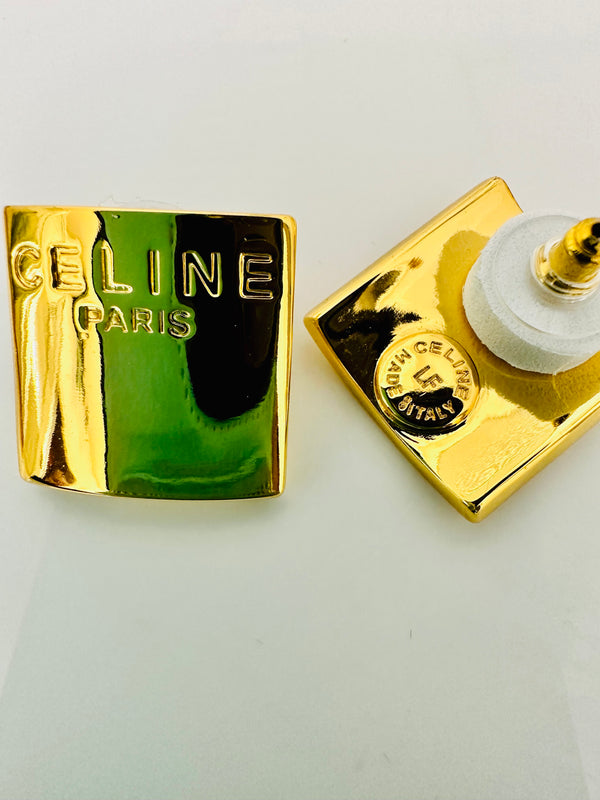 Celine Square Earrings in Gold Blocks- Vintage & Collectibles. "Affordable Gold Celine Paris Square Post Earrings Dupes.  Get the look for Less!"